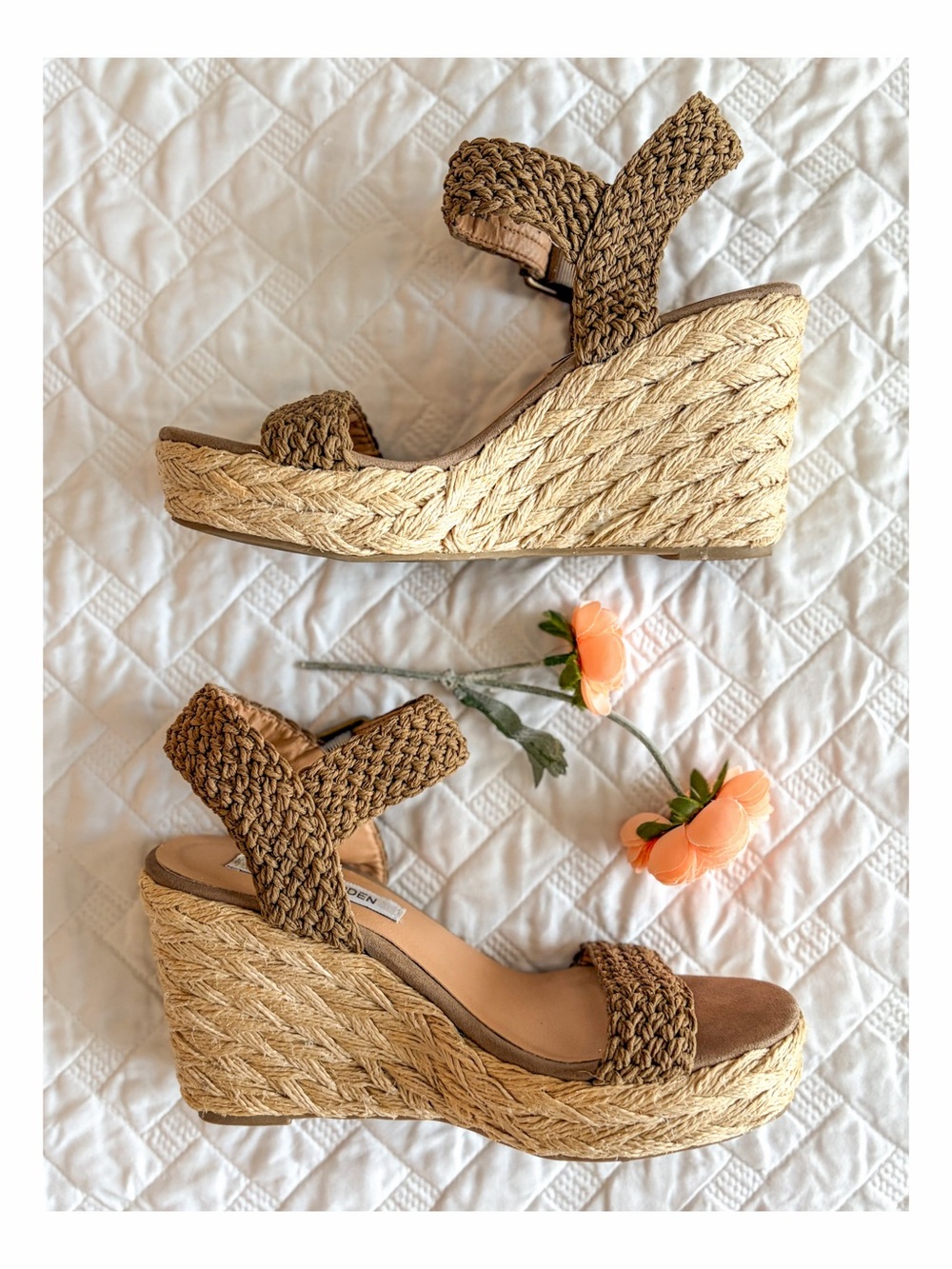 Steve Madden Brussels Wedge Sandals Size 8 Raffia Crochet Platform Espadrilles